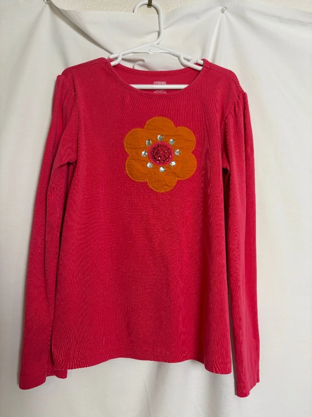 Gymboree Long Sleeve Vibrant Pink Shirt w/Orange Flower Girls 10